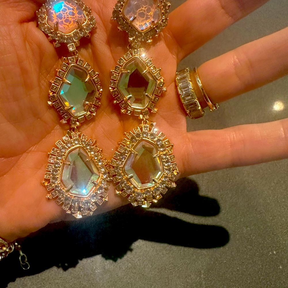 Kendra Scott clip statement dichroic glass earrings